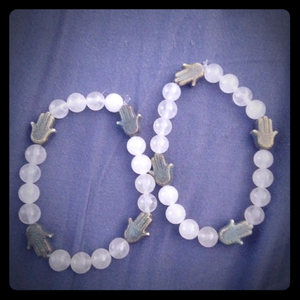 Clear Quartz Hamsa Hand Stretchy Bracelets